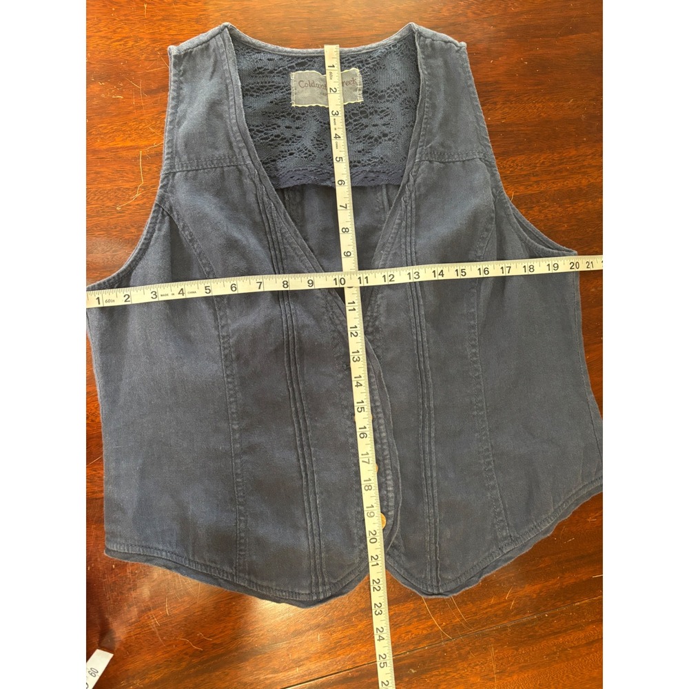 Coldwater Creek Womens Linen Vest L Boho Crochet Lace Dark Romantic Layering - Picture 6 of 8